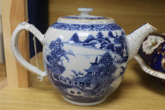 An 18th century blue and white teapot